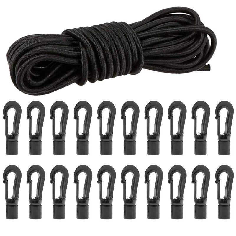 CLIO 1/4" X 50' Elastic Bungee Shock Cord Kayak Stretch String Rope with Bungee Shock Cord Hook Suitable for Boat Camping Accessories, Exercise, Fitness and Outdoor Enthusiasts (50 Feet Rope + 20 Hooks) - Image 1